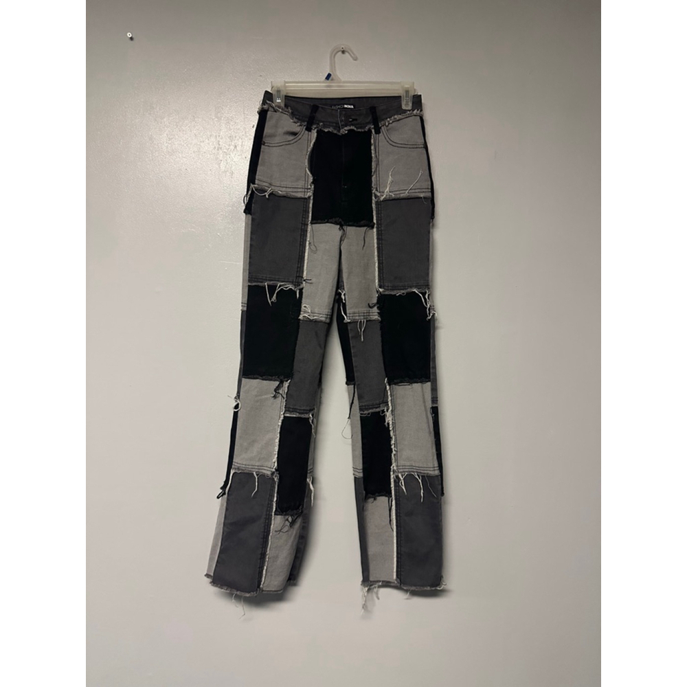 Fashion Nova Patchwork Jeans size 3 Black Gray denim patchwork wide leg Y2K